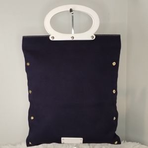 Kate Spade Navy White Convertible Foldover Clutch Magazine Tote Bag